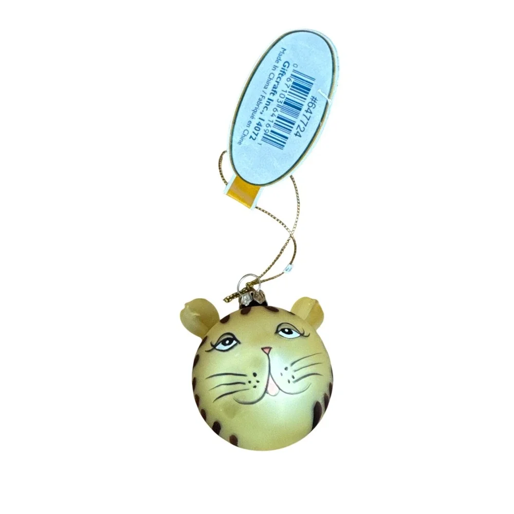 Vintage‎ Giftcraft Glass Cat Ornament Tiger Kitty Yellow Striped Holiday 647724